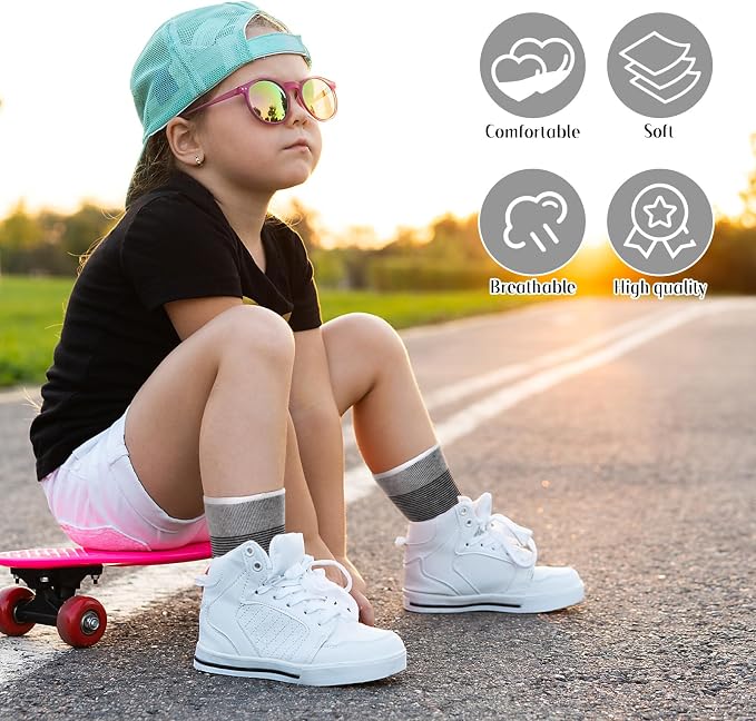 Haysandy 4 Pieces/ 2 Pair Kids Ankle Support Brace Elastic Kids Compression Socks Knitted Ankle Sleeve for Jogging Running Fitness(Gray,10-15 Years)