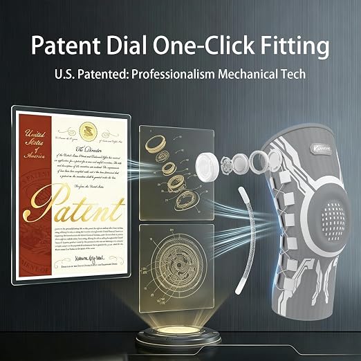 Kuangmi Knob Knee Brace for Pain Relief, Knee Support with Patella Gel Pad & Side Stabilizers, Compression Knee Sleeve for Workout, Arthritis, Joint Pain, Meniscus Tear (Gray White,Left,X-Large,Single)