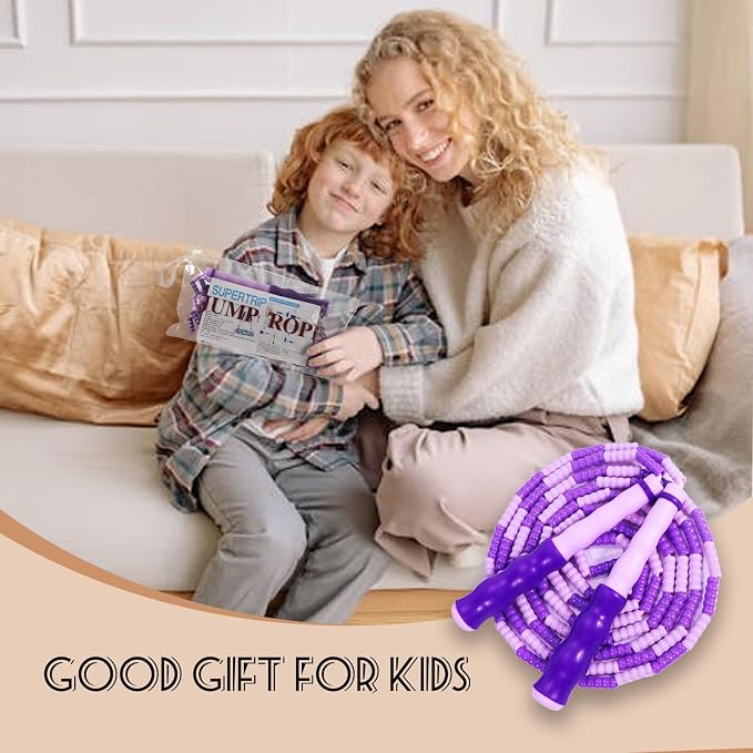 Supertrip Jump Rope Kids-Soft Beaded Skipping Rope Adjustable Tangle-Free Segmented Jumping Rope for Children and Students