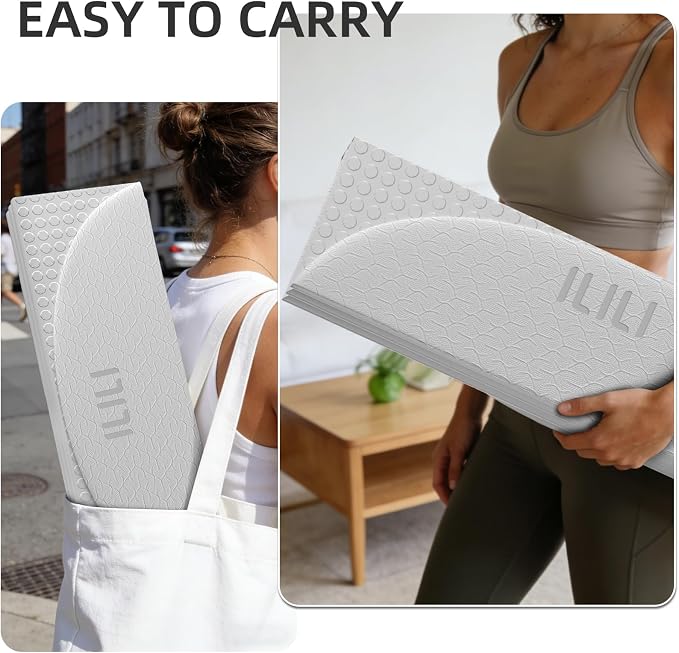 ILILI Foldable Yoga Mat-Semicircular, 10mm Thick, TPE Material, Extra Long 75"L x 26"W, Soft and Comfortable Folding Oval Mat 0.4 Inches, Easy to Carry and Store, 190*66cm Portable Multi-Functional Use for Yoga, Home Exercise & Outdoor