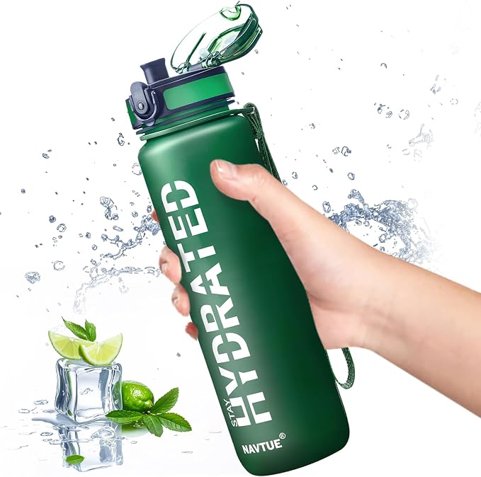 Water Bottle 32 oz Motivational Time Marker Tritan Bottle | BPA-free Tritan water bottle with time marker leakproof Lightweight portable Easy Clean Brush for Gym, Travel, School, Office