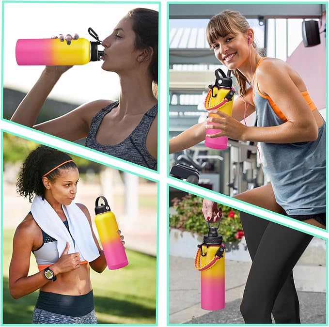 40OZ Insulated Stainless-Steel Water Bottle - Reusable Metal Water Bottles with Straw & Spout Lids, Paracord Handle & Carrier Pouch, Leakproof Workout Water Flask for Women Men