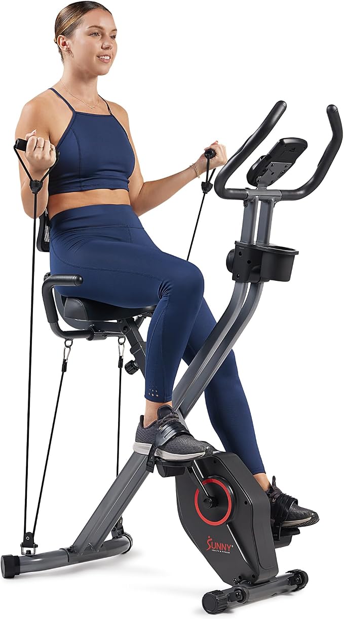 Sunny Health & Fitness Smart Foldable Magnetic X-Bike, Low-Impact Workouts