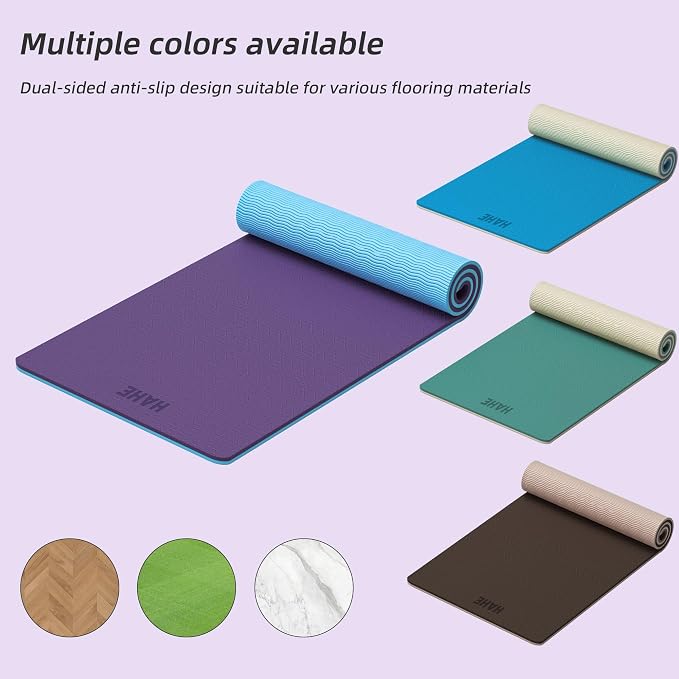 HAHE Wide Yoga Mat 72"x32"x0.4" Thick Pilates Mat with Carrying Strap | Exercise Mats for Home Workout, Wide Non-slip Exercise Mats, Double-Sided POE Fitness Mat for Yoga, Pilates & Travel