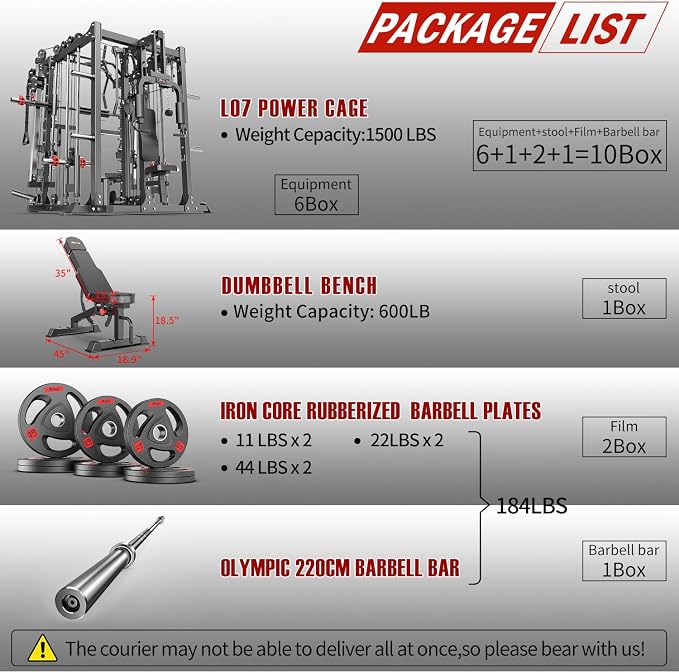 Multi-Purpose Squat Rack,Smith Machine Weight Rack Set with Cable Crossover System, Home Gym Power Racks, Power Racks and Packages