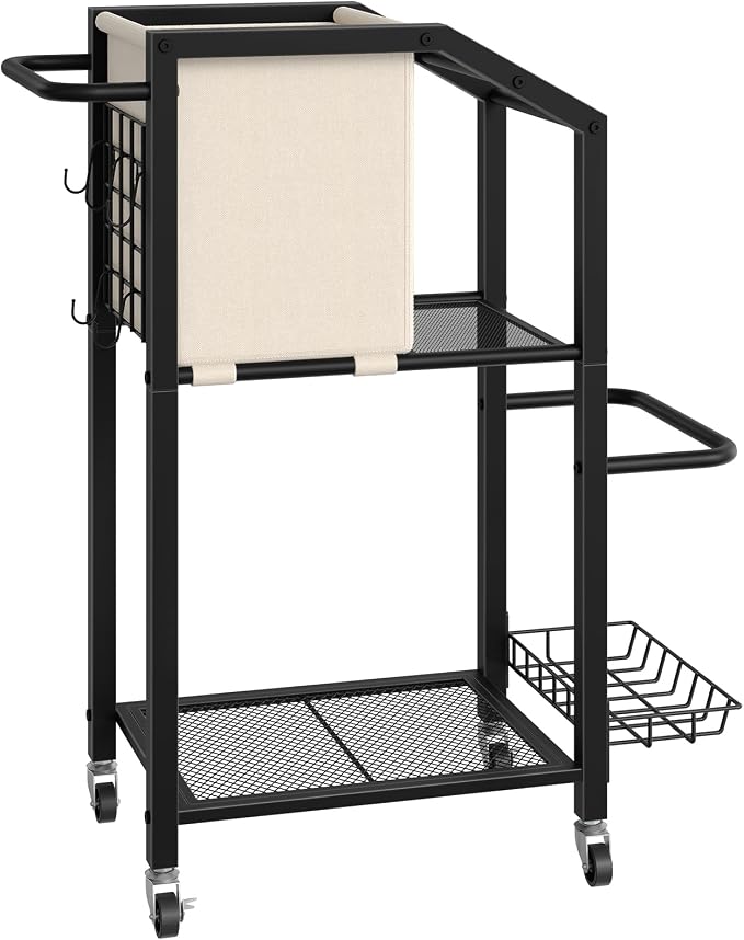 HOOBRO Dumbbell Rack, Weight Rack for Dumbbells, Yoga Mat Storage Rack, Home Gym Storage Rack for Dumbbells Kettlebells Foam Roller, Workout Storage Organizer with Wheels & Hooks