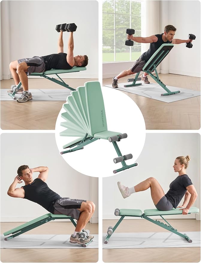 SPORTSOUL 880LB Weight Bench, 8-Position Backrest Adjustable Workout Bench | Foldable Weight Bench for Home Gym Strength Training – Incline Decline Flat, Compact for Small Space Apartment Room Garage