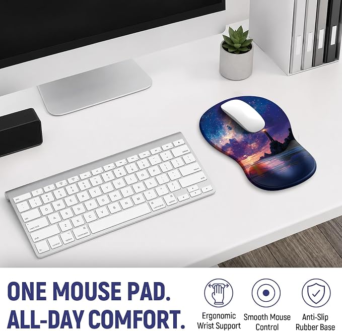 Ergonomic Mouse Pad with Wrist Rest, Gel Wrist Support, Sunrise | 10.2 x 7.6 in Mouse Pad with Smooth Fabric Surface and Non-Slip Rubber Base for Office, Home, Study, and Gaming
