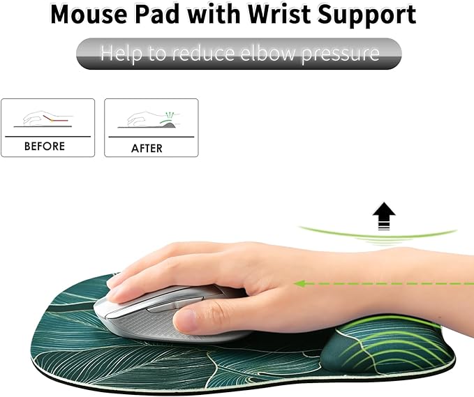 EooCoo Ergonomic Mouse Pad with Wrist Rest, Memory Foam Support Mousepad | Non-Slip Base for Computer, Cafe, Home & Office, 9.64 x 8.26 in Office Desk Accessories, Carpal Tunnel Relief