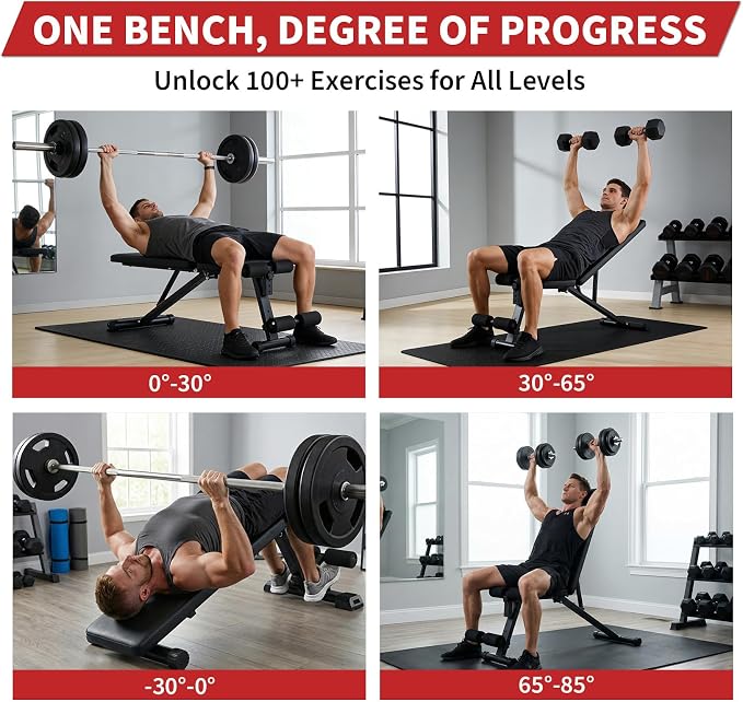 Adjustable Weight Bench, Foldable Flat Incline Decline Workout Bench & All-in-One Home Gym Training Station, Multi-Style & Weight Capacity Optional for Full Body Strength Training