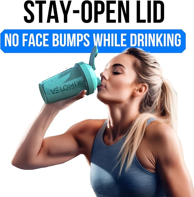 VELOMIX 2 Pack 20oz Protein Shaker Bottle for Protein Mixes, Pink/Turquoise | 2x Wire Whisk, Leak Proof Shaker Cups for Protein Shakes, Stackable, Dishwasher safe, BPA free, Pre Workout and Gym ready