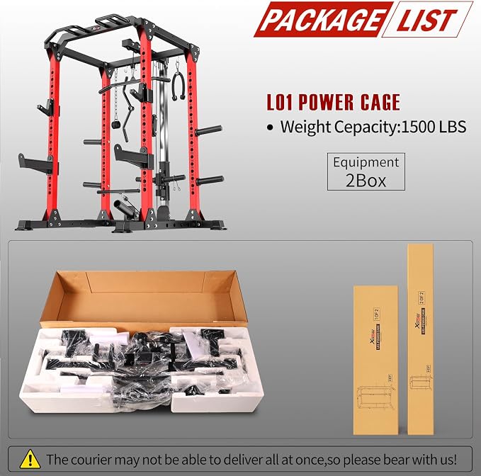 Power Cage Multi-Function Power Rack with Cable Crossover System,1500 LBS Capacity Squat Rack with Weight Bench,for Home Gym
