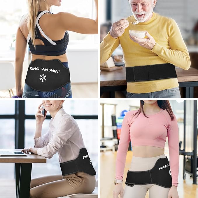 Extra Large Ice Pack for Back Pain Relief, 2 Gel Packs, Black | 35-Min Long-Lasting & Instant Pain Relief, Leakproof Back Ice Pack, Extension Strap, Hot Cold Therapy, Skin-Safe Lycra Fabric