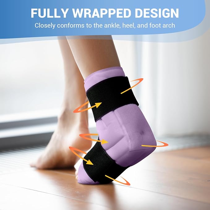 Comfytemp Ankle Foot Ice Pack Wrap, Ice Boot Gout Heel Ice Pack, Reusable | FSA Eligible HSA, Pain Relief Gift for Plantar Fasciitis, Sprain, Heel Spur, Swelling, Heat Ice Bag for Injuries, 1pc, Purple