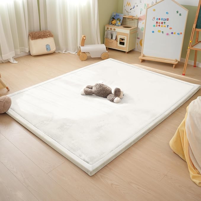 1.5" Thick Padded Baby Play Mat for Floor Tummy Time, Pro Soft Foam Activity Playroom Playmats, Easy Care with Non-Slip Safe for Infant Toddler Kids Crawling 59"x 71" (Cream)