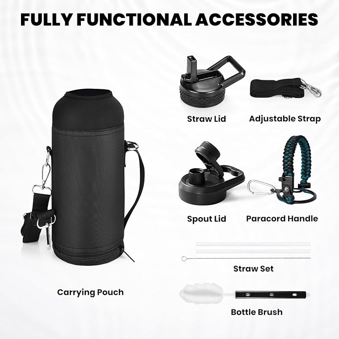 RAYMYLO Insulated Water Bottle 40 oz, Triple Wall Vacuum Stainless Steel (Cold for 36Hrs, Hot for 18Hrs), Leak Proof & Non-BPA, Modern Water Flask Jug with Paracord Handle & Straw Spout Lids | (Cold for 36Hrs, Hot for 18Hrs), Leak Proof & Non-BPA, Mode...