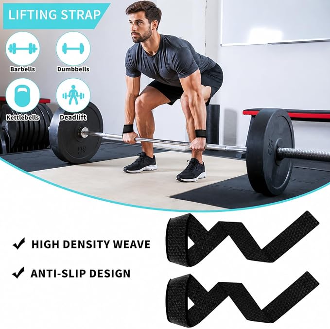 SINYWAY Barbell Pad Set for Squat,10 PCS Hip Thrusts Workout Foam Weight Lifting Bar Cushion with 2 Gym Ankle Straps,3 Hip Resistance Bands,2 Lifting Strap,Barbell Pad and Carry Bag