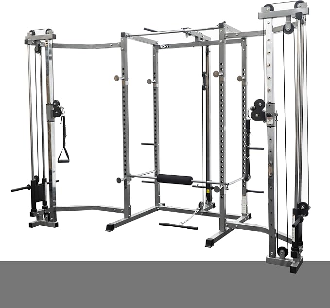 Valor Fitness Power Rack - Squat Rack and Bench Press Power Cage with LAT Pulldown Attachment 2" x 2" Frame - Workout Rack Bundle Options for Complete Weightlifting Home Gym