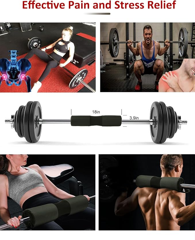 Barbell Squat Pad Set- Nylon Padding AntiSlip- Thick Foam Hip Thrusts Pads | Bench Press/Lunges/Bar Squats Padding Cushion -Standard Olympic Weight Bar Pad(Wrist Straps Weightlifting-Ankle Straps)