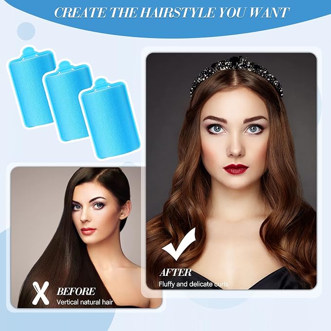 Geyoga 18 Pieces Blue Foam Hair Rollers Large Hair Curlers Sponge Rollers for Heatles to Sleep in a Curl for Women's Short and Long Hairs Styling (1.4 x 2.6 Inches)