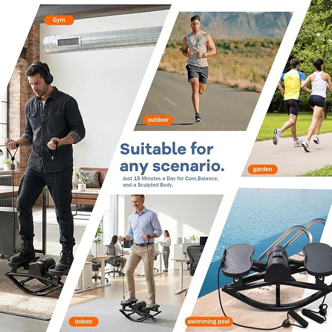 Rocking Stepper for Exercise at Home Portable Lateral Rock Stepper from Side to Side with Resistant Bands and Non-Slip Mat - Black