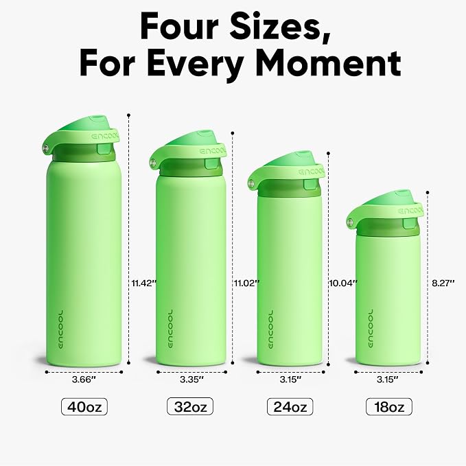 ENCOOL Leakproof Insulated Water Bottle with Straw Dual-Sip Water Bottle Bag-Safe Design for Work, Commute & Gym – Keeps Drinks Cold All Day, 32 oz, Algae Green