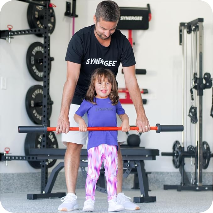 Synergee Kids Barbell – 5 lb Youth Bar in Blue Orange Pink