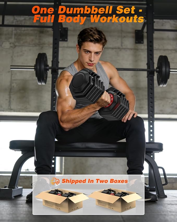 XDDIAS Adjustable Dumbbell Set for Home Gym Workout | 25 to 90 lbs, non-slip knurled grip, compact storage, one-hand adjustable