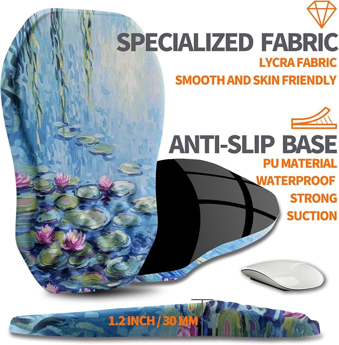 Ergonomic Slope Mouse Pad Wrist Support, Wrist Rest Mousepad for Carpal Tunnel Pain Relief with Massage Bulge and Slow Rebound Memory Foam (12x8 inch, Lotus Pond)