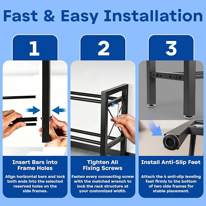 Dumbbell Rack Stand Only, 2 Tier | 3 Tier Adjustable Weight Rack | Thick Steel, Stable Compact H-Frame, Custom Bar Gap, Non-Slip Base, Waterproof Rustproof Coating, For Home Gym Garage Storage
