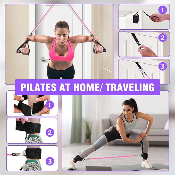 Bbtops Pilates Bar Kit with Resistance Bands,Pilates Bar with Stackable Bands Workout Equipment for Legs,Hip,Waist and Arm,Exercise Fitness Equipment for Women & Men Home Gym Yoga Pilates