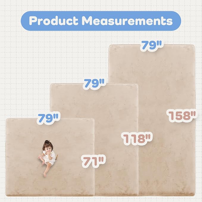 1.3" Thick Baby Floor Play Mat 79x118 Padded Foam Play Mat, Beige | Memory Mat for Baby to Play, Waterproof Easy Care with Non-Slip Tummy Time Play Mat for Nursery Playroom Classroom