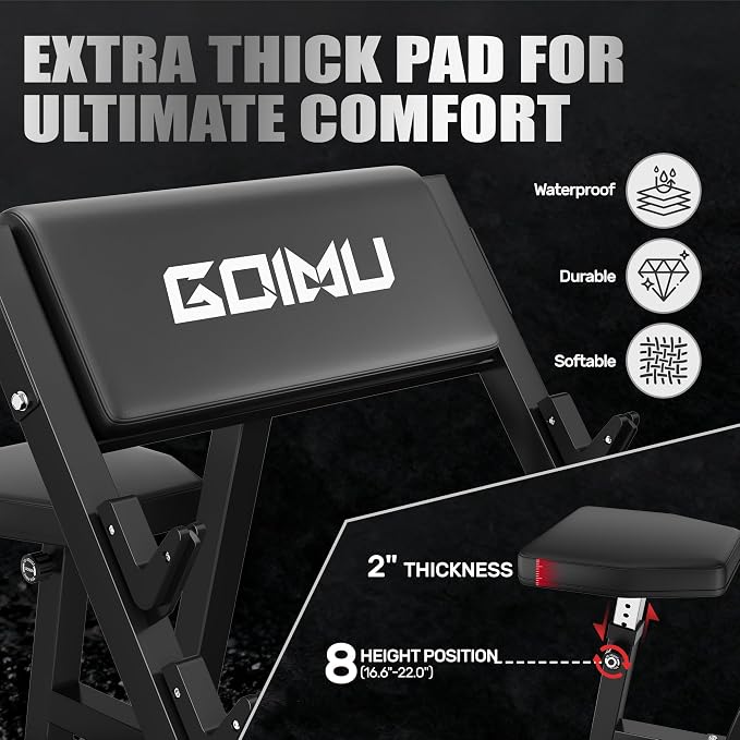 PC01 Preacher Curl Bench, Seated Arm Isolated Barbell Dumbbell Bicep Station, Adjustable Bicep Curl Machine with 2 Bar Holders for Home Gym