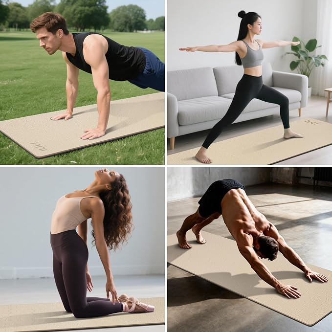 ILILI Yoga Mat 10mm Extra Thick and 193cm Extra Long, 76x28×0.4 Inch, Double Color Non-Slip TPE Material, Easy Carrying with Strap, Ideal for Yoga, Pilates, Floor Exercise, Home and Outdoor Use, Eco Friendly