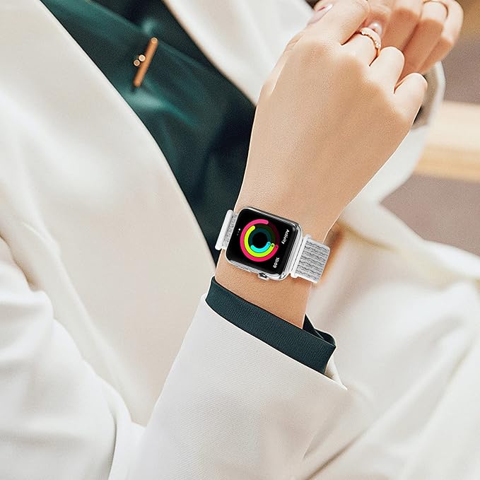Sport Loop Band Compatible with Apple Watch Band 38mm 40mm 42mm 44mm iWatch Series 6 5 SE 4 3 2 1 Strap, Nylon Velcro Women Men Stretchy Elastic Braided Adjustable Wristband, 38mm 40mm Summit White | Braided Nylon Band for Apple Watch 38mm 40mm, Adjust...