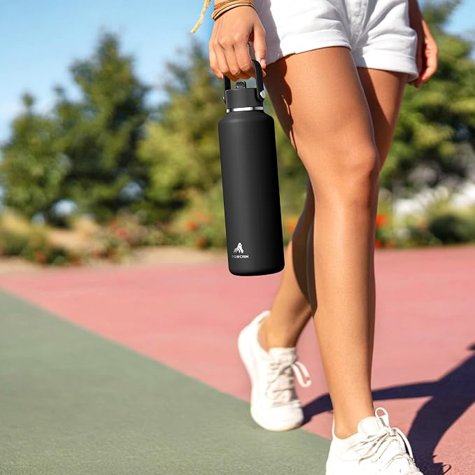 POWCAN 24 oz Insulated Stainless Steel Water Bottle with 2 Lids, Straw & Spout Lid, Cleaning Brush, Leakproof, Keep Cold 24H, Cupholder Friendly for School, Sport, Outdoors (Indigo)