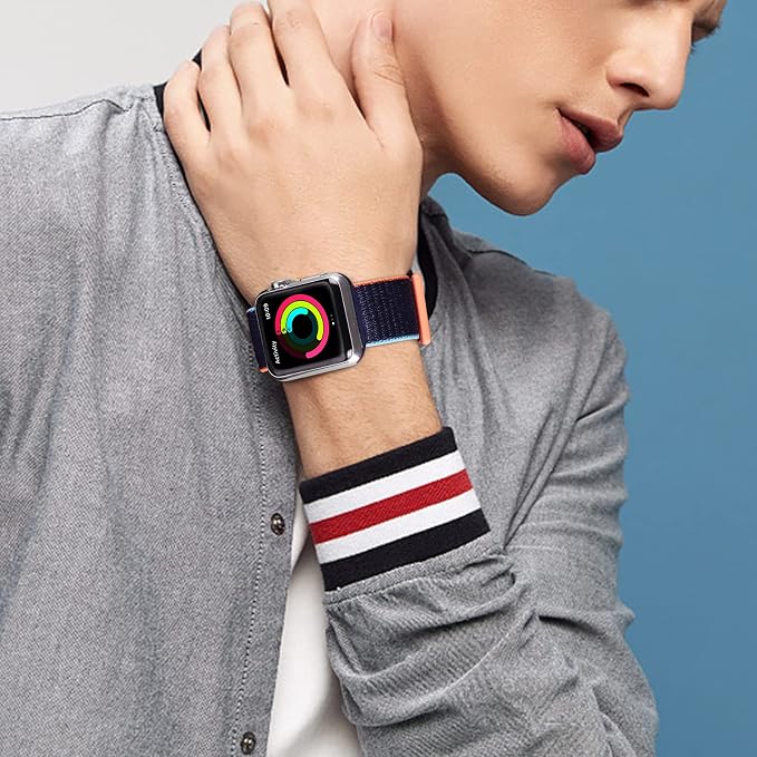 Sport Loop Band Compatible with Apple Watch Band 38mm 40mm 41mm 42mm 44mm 45mm iWatch Series 7 6 5 SE 4 3 2 1 Strap, Nylon Women Men Stretchy Elastic Braided Wristband, 38 40 41mm Navy Blue | Braided Nylon Band for Apple Watch 38mm 40mm, Adjustable Com...