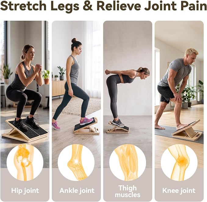 Portable Wooden Slant Board for Calf Stretching Squats Calf Stretcher Pilates Physical Therapy Equipment Adjustable Incline Board for Knees Ankle Heel Feet Leg