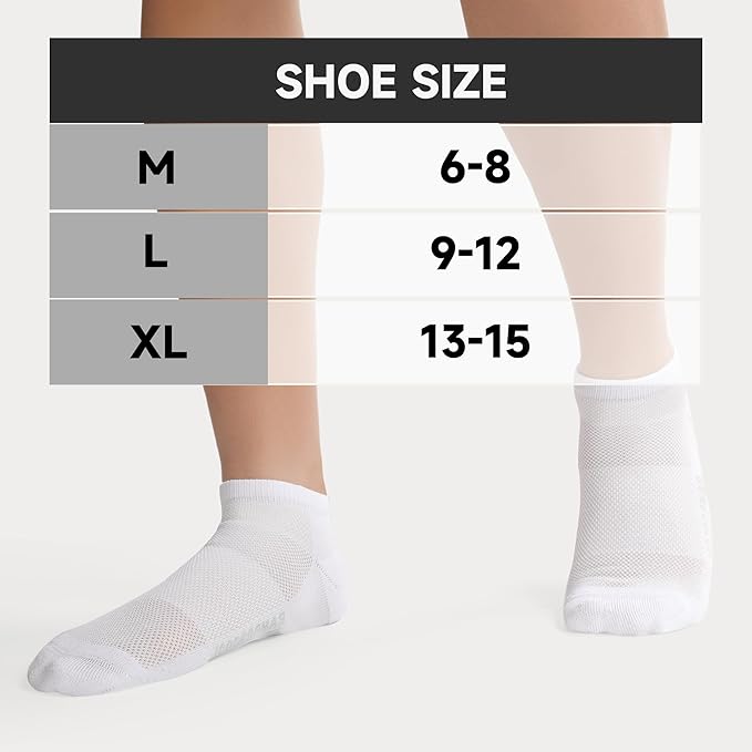 BAMBOO COOL Men's Athletic Ankle Socks Moisture Wicking, Anti-Odor Breathable Running Mesh Socks Arch Support, 8 Pack