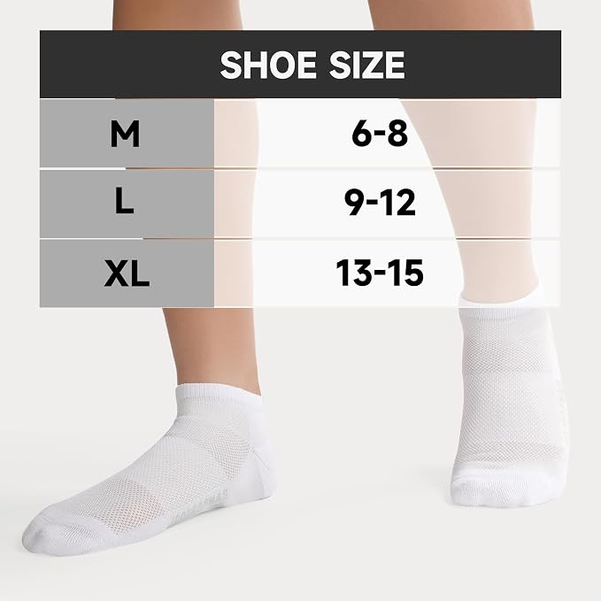 BAMBOO COOL Men's Athletic Ankle Socks Moisture Wicking, Anti-Odor Breathable Running Mesh Socks Arch Support, 8 Pack