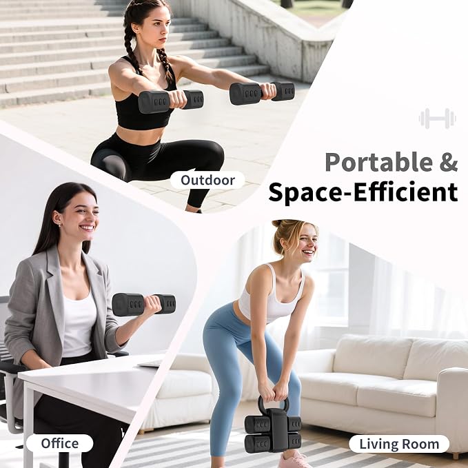 Hezeyferg Adjustable Dumbbell Set, 2-in-1 Hand Weights with Kettlebell Form | 4-Level 2.2-5.5lb Each, Dual-Button Locking, for Women Men Beginners Home Gym, Portable & Space-Efficient, Full Body Workout