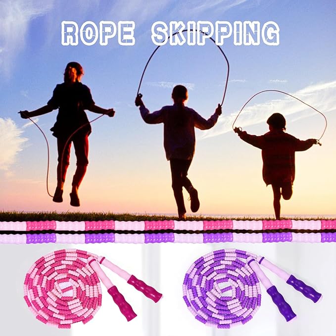 Supertrip Jump Rope Kids-Soft Beaded Skipping Rope Adjustable Tangle-Free Segmented Jumping Rope for Children and Students
