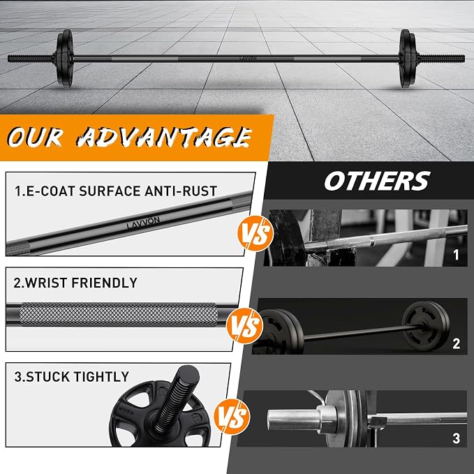55" Weight Lifting Bar, 1"Standard Straight Barbell Bars for Weight lifting | Olympic Barbell Bar for Bench Press/Hip Thrusts/Squats/Lunges for Gym and Home, 2 Star Star-nuts (480lb Weight Capacity)