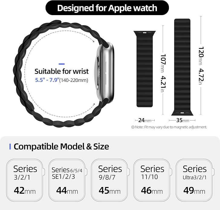 X-it Magnetic Watch Band for Apple Watch Ultra 49mm, 46mm/45mm/44mm, Silicone Sport Strap with Strong Magnet for Men and Women, Compatible with Apple Watch Series 11/10/9/8/7/6/5/4/3/2/1 and SE