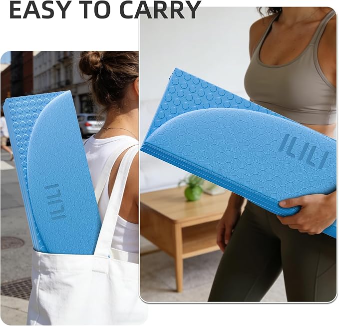 ILILI Foldable Yoga Mat-Semicircular, 10mm Thick, TPE Material, Extra Long 75"L x 26"W, Soft and Comfortable Folding Oval Mat 0.4 Inches, Easy to Carry and Store, 190*66cm Portable Multi-Functional Use for Yoga, Home Exercise & Outdoor
