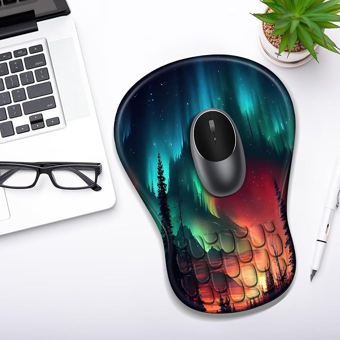 YIWEI Ergonomic Mouse Pad with Wrist Rest for Carpal Tunnel Pain Relief | Memory Foam Wrist Support,Non-Slip Rubber Base, Keyboard Computer Mousepad,Lycra Cloth Surface,Gaming and Home Office