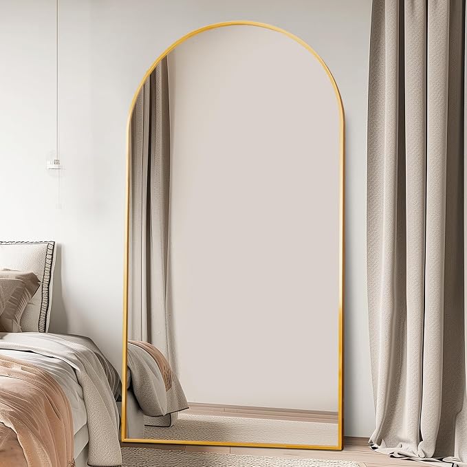 Beauty4U 76" x 37" Arched Full Length Mirror with Stand, Gold Floor Mirror | Large Standing, Leaning, or Wall-Mounted Tempered Full Body Mirror with Metal Frame for Bedroom, Closet, Modern Home Decor