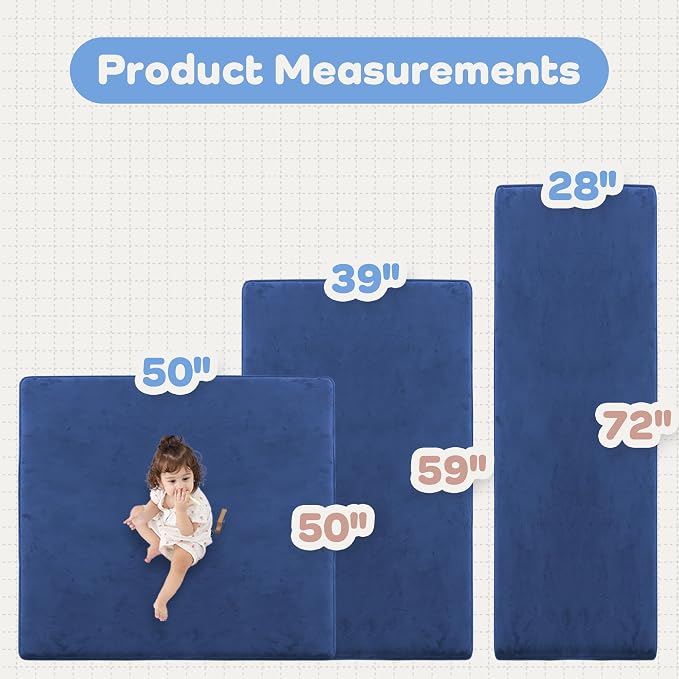 1.3" Thick Foam Play Mat, 39x59 Baby Floor Play Mat for Kids Blue | Memory Mat for Baby to Play on Floor Waterproof Easy Care with Non-Slip Tummy Time Play Mat for Nursery Playroom Classroom