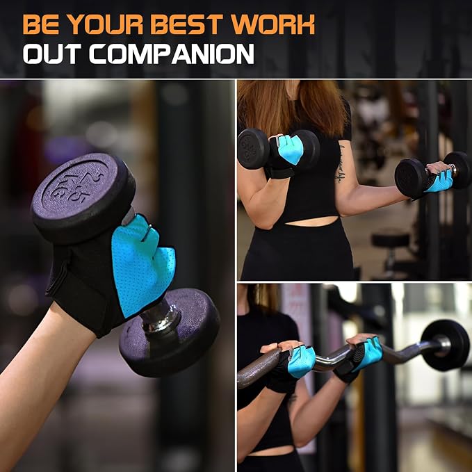sunnex Workout Gloves for Women - Breathable Weight Lifting Gloves with Non-Slip Silicone Padding, Fingerless Gym Gloves for Cycling, Rowing, Pull Ups & Training (4 Sizes)