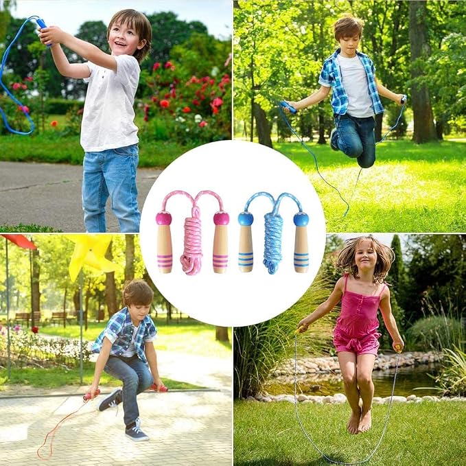 Jump Rope for Kids, Lorvain Adjustable Skipping Rope | Kids Jump Ropes with Wooden Handle for Girls Boys, Weighted Jumping Ropes for Fitness Workout Exercise Outdoor Fun Activity